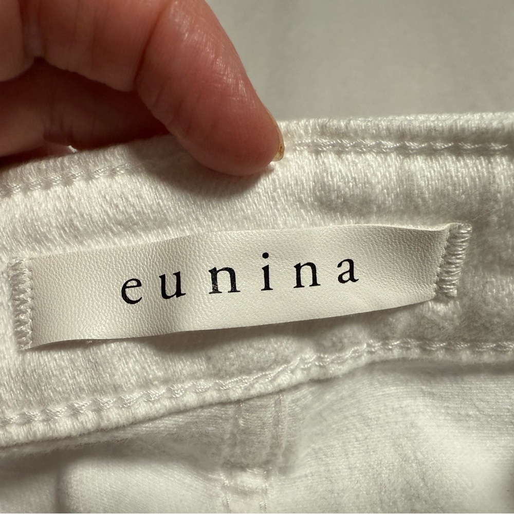 Eunina White Emery High Rise Cropped Frayed Hem Jeans Size 30 Preppy Classic - Picture 8 of 11